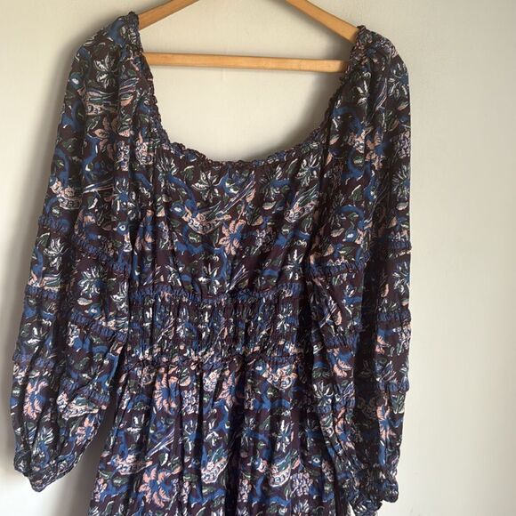 SEA Noah Print Smocked Maxi Dress In Navy 14 - Picture 11 of 16